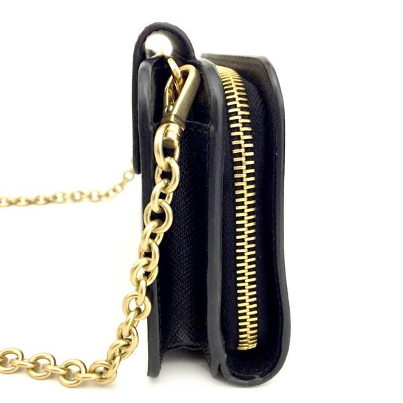 100% Authentic PRADA Saffiano Logo Black Leather Wallet On Chain Shoulder Bag - Picture 4 of 9